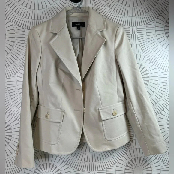 Talbots Women Beige Jacket Blazer Cotton Pockets Size 2 - Picture 1 of 7